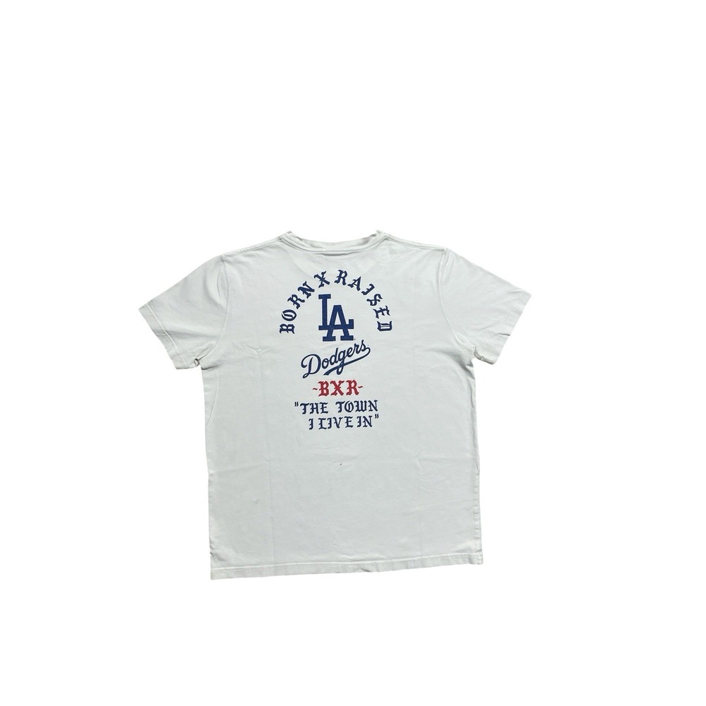 BORN X RAISED + DODGERS "LA BLEEDS BLUE" T-Shirt - WHITE COTTON MEN'S SIXE XL